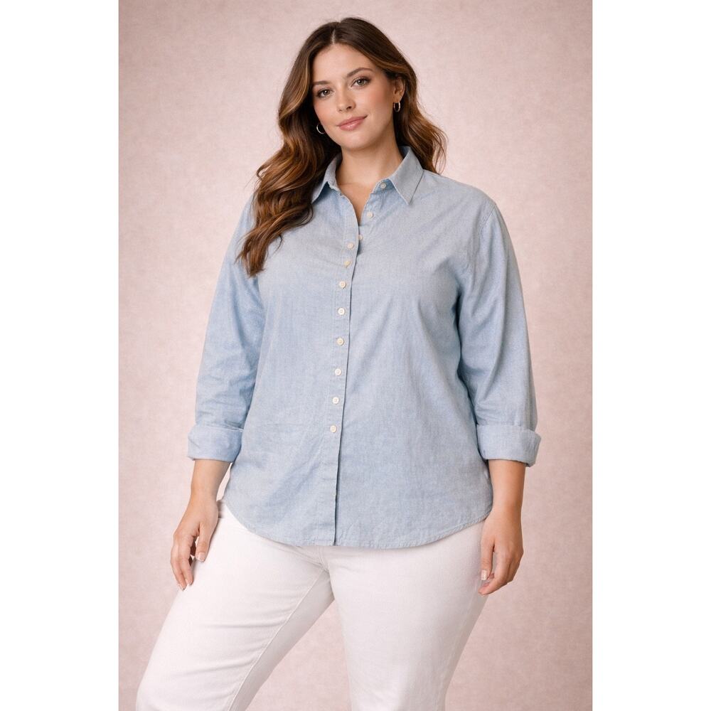 Vintage Western Chambray Shirt Blue Pearl Snap Style Frontier Womens Small